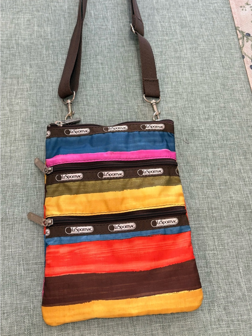 LeSportsac Brown Strap Multicolor Striped Crossbody Bag